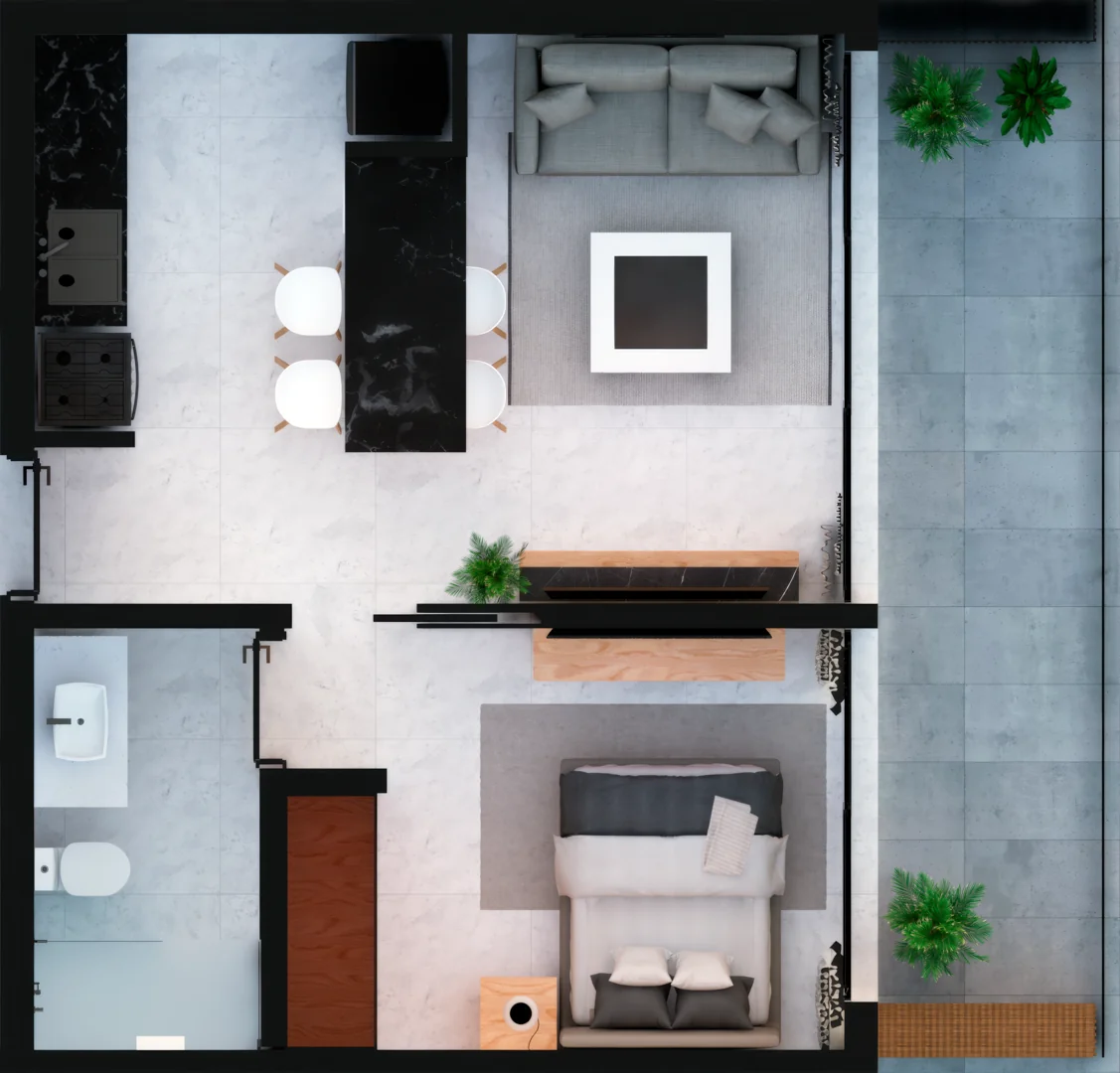 Renders depto 1 dormitorio